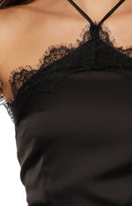 Avery Black Lace Trim Halter Neck Mini Dress Image