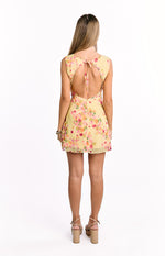Aveta Yellow Bloom Tie Mini Dress Image