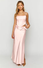 Azriel Pink Satin Bow Maxi Skirt Image