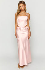 Azriel Pink Satin Bow Maxi Skirt Image