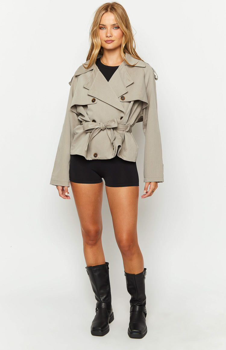 Azura Grey Cropped Trench Coat Image
