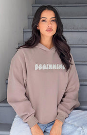 Beginning Boutique Beginning Beige Bubble Hoodie beige oversized hoodie with 