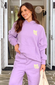 Beginning Boutique Beginning Purple Snuggle Bubble Hoodie lilac oversized hooded sweatshirt with kangaroo pocket and lime green logo