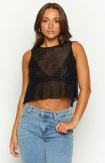 Belle Black Mesh Top Image