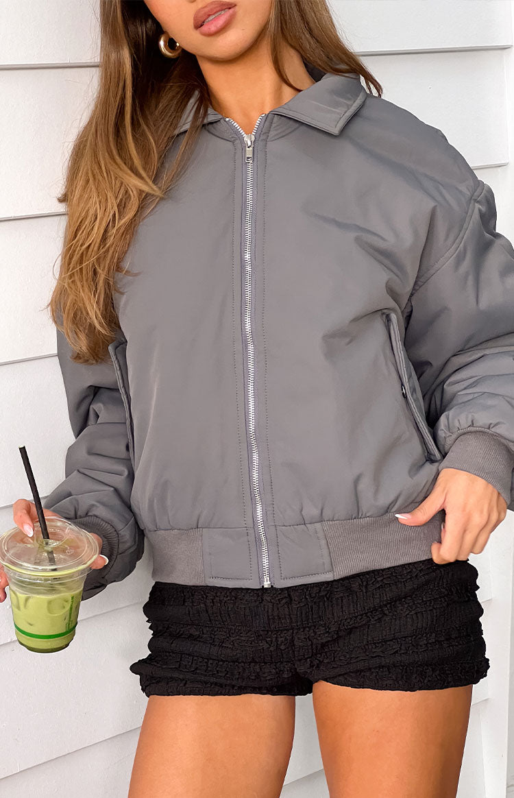 Benson Grey Puff Bomber Jacket Image