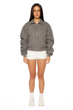 Benson Grey Puff Bomber Jacket Image