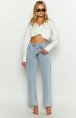 Bestie White Button Up Crop Shirt Image