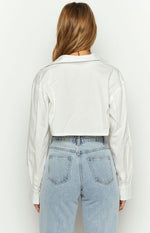 Bestie White Button Up Crop Shirt Image