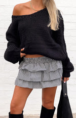 Betsy Black Gingham Ruffle Mini Skirt Image