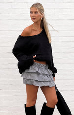 Betsy Black Gingham Ruffle Mini Skirt Image