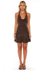 Billy Brown Polka Dot Cowl Party Mini Dress Image