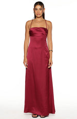 Blaise Burgundy Satin Maxi Dress Image