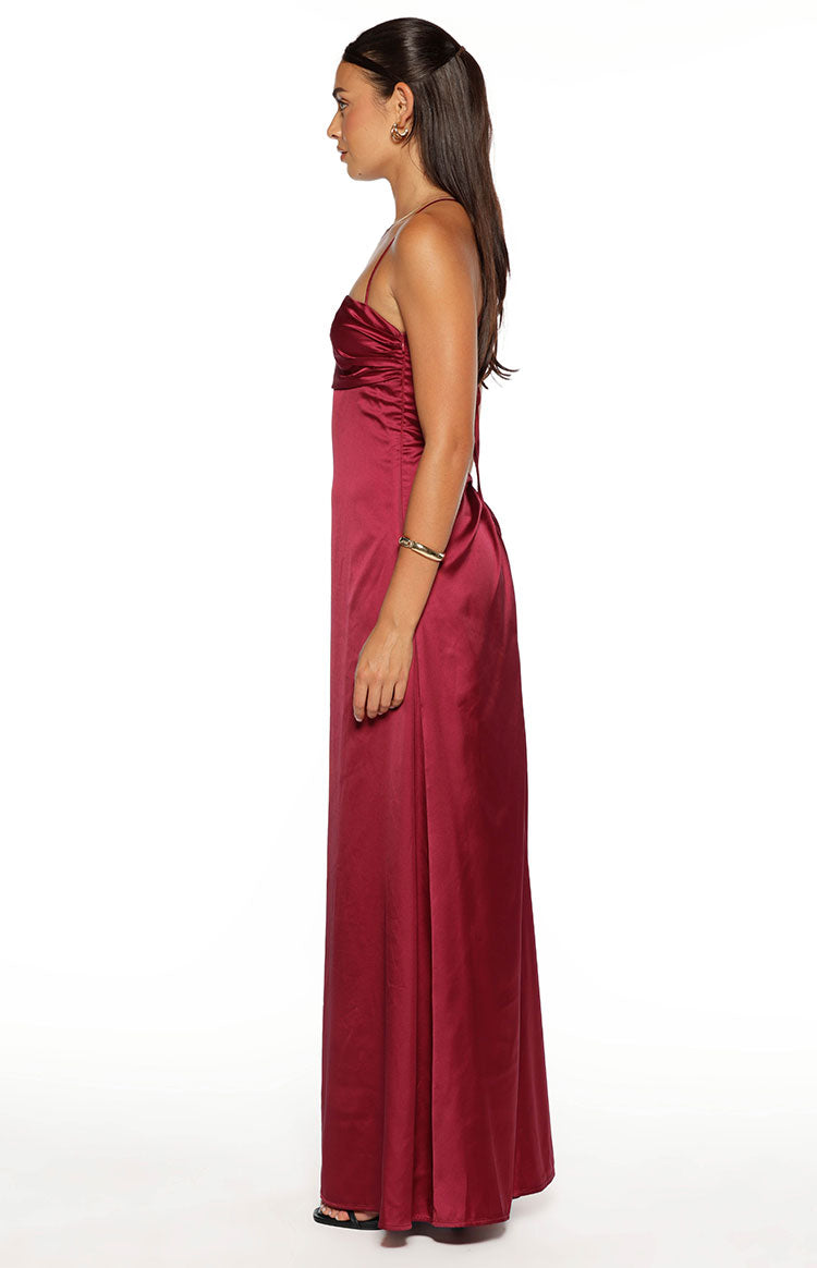 Blaise Burgundy Satin Maxi Dress Image