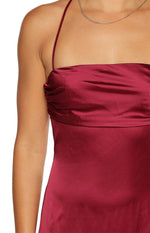 Blaise Burgundy Satin Maxi Dress Image