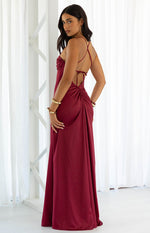 Blaise Burgundy Satin Maxi Dress Image