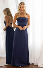 Blaise Navy Satin Maxi Dress Image