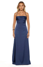 Blaise Navy Satin Maxi Dress Image