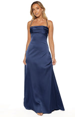 Blaise Navy Satin Maxi Dress Image