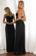 Blaise Black Satin Maxi Dress Image