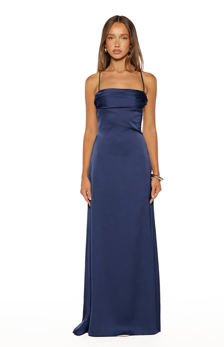 Blaise Navy Satin Maxi Dress Image