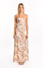 Blaise Yellow Bloom Satin Maxi Dress Image