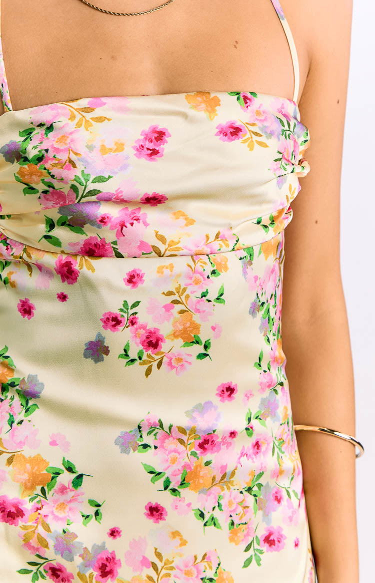 Blaise Yellow Bloom Satin Maxi Dress Image