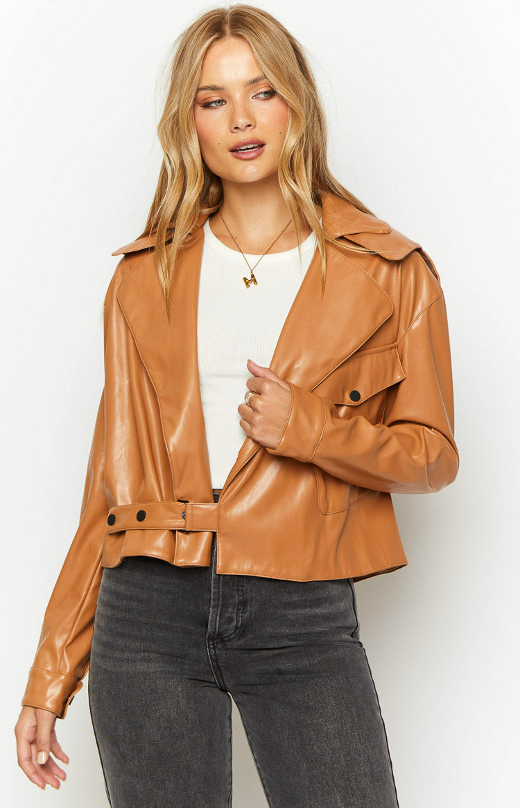 Blaze Bolt Tan PU Leather Jacket Image
