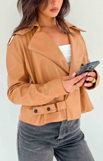 Blaze Bolt Tan PU Leather Jacket Image