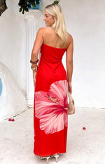 Braelyn Orange Hibiscus Print Strapless Maxi Dress Image