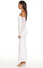 Breanna White Long Sleeve Ruched Maxi Dress Image