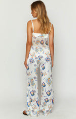 Bridget White Satin Italia Print Pants Image