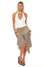 Brighton Brown Stripe Asymmetrical Midi Skirt - PRE ORDER Image