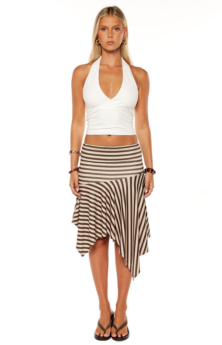 Brighton Brown Stripe Asymmetrical Midi Skirt - PRE ORDER Image