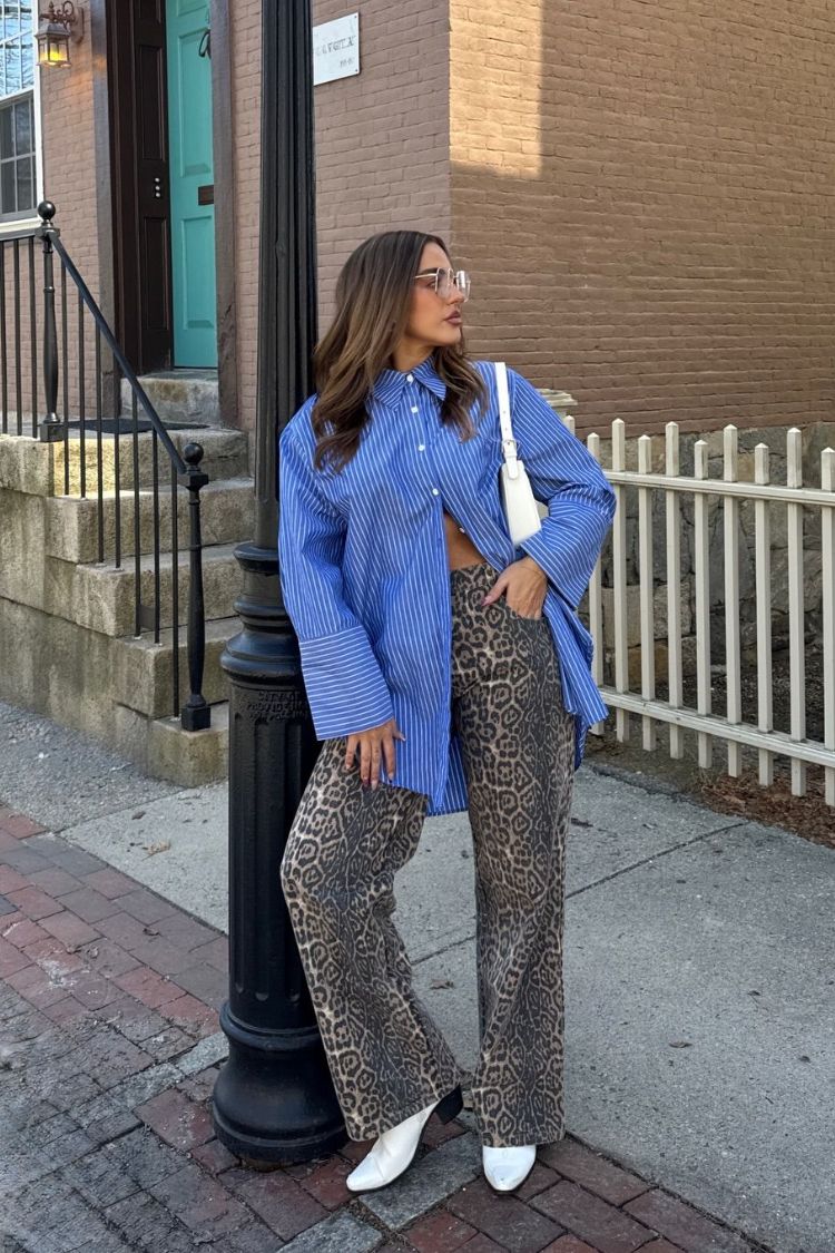 Brunet leopard print straight leg jeans with a relaxed fit and all-over pattern