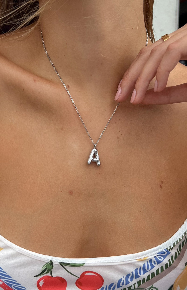 Beginning Boutique Bubble Bliss Silver Letter Necklace silver chain necklace with a bubble letter A pendant