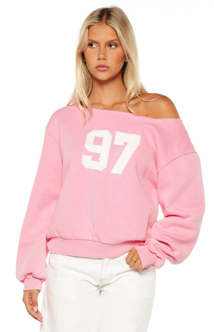 Buffie Pink Wash Off Shoulder Sweater Image
