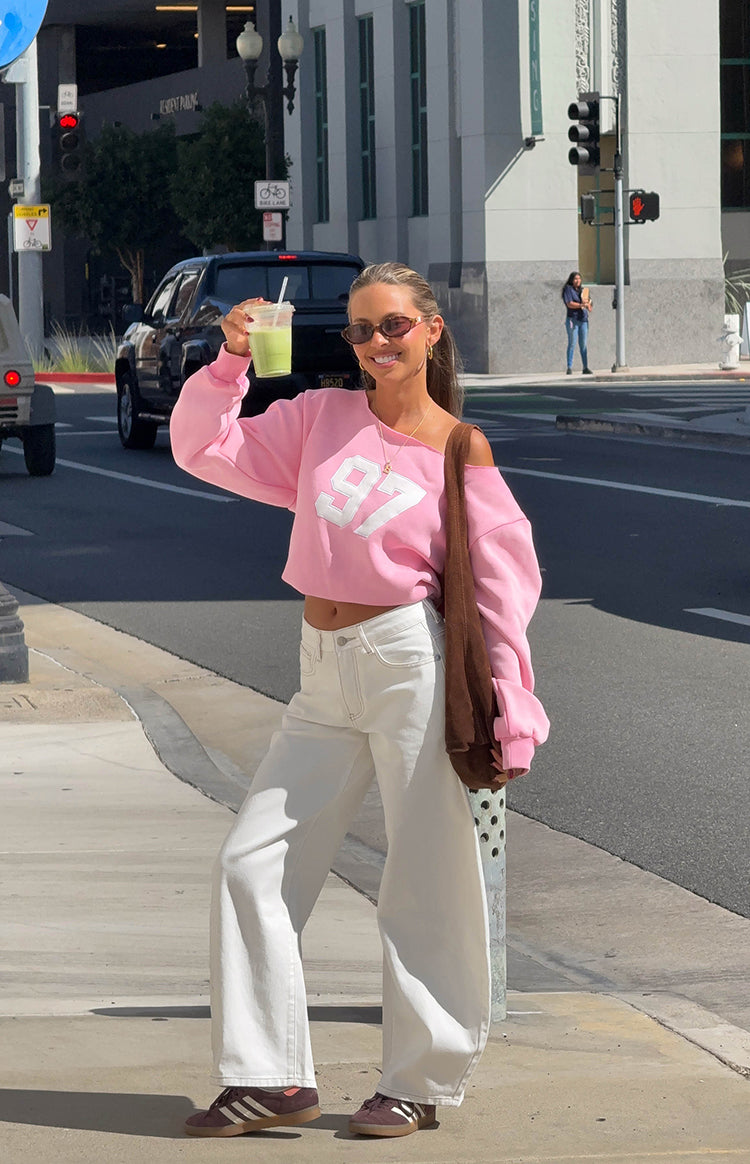 Buffie Pink Wash Off Shoulder Sweater Image