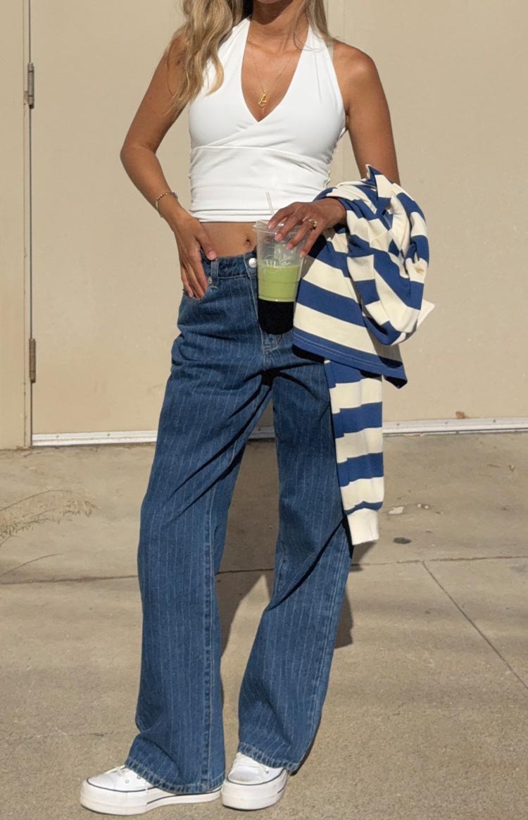 Calliope Pinstripe Mid Wash Mid Rise Slouchy Jeans Image