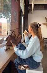 Calliope Pinstripe Mid Wash Mid Rise Slouchy Jeans Image