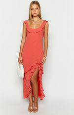 Caribbean Red Ruffle Maxi Dress Image