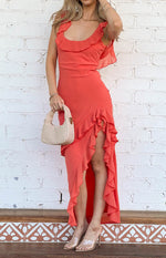 Caribbean Red Ruffle Maxi Dress Image