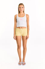 Carlie White Beaded Hibiscus Ribbed Tank Top Image