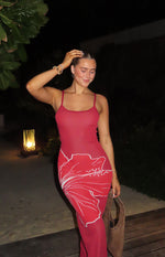 Carly Red Knit Hibiscus Print Maxi Dress Image