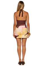 Carrie Brown Floral Cowl Neck Belt Mini Dress Image