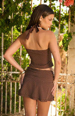 Casper Brown Polka Dot Halter Neck Top Image