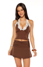 Casper Brown Polka Dot Halter Neck Top Image