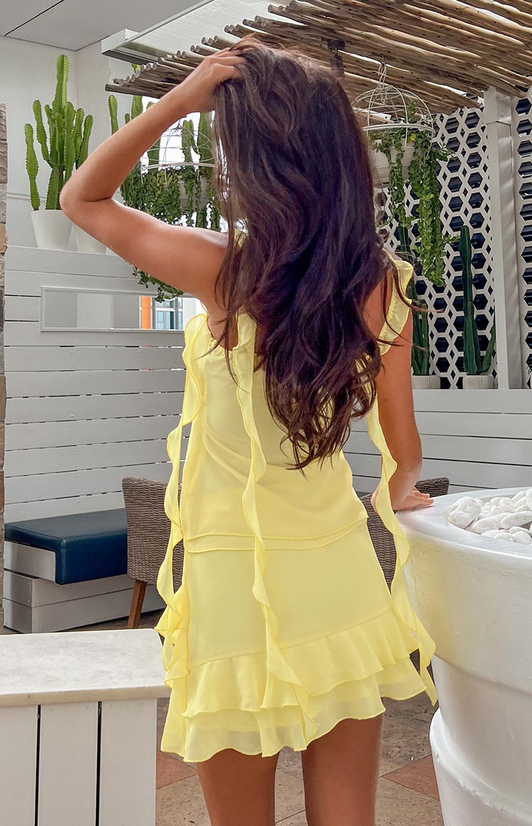Beginning Boutique Caspian Yellow Chiffon Mini Skirt yellow tiered ruffle chiffon mini skirt