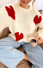 Chandi Cream Heart Chunky Knit Sweater Image