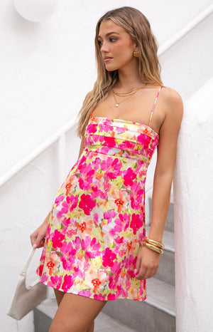 Chantell Yellow Floral Pop Mini Dress