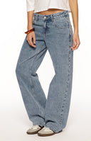 Beginning Boutique Charli Mid Wash Denim Studded Low Waist Baggy Leg Jeans with side studs